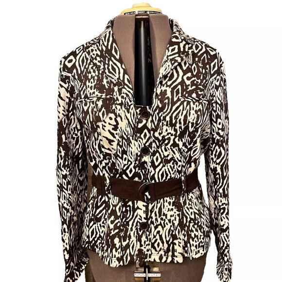 Unbranded. Sz L - XL. Animal Print. Brown Cream. Denim Shacket. Belted. B112 - Picture 1 of 6